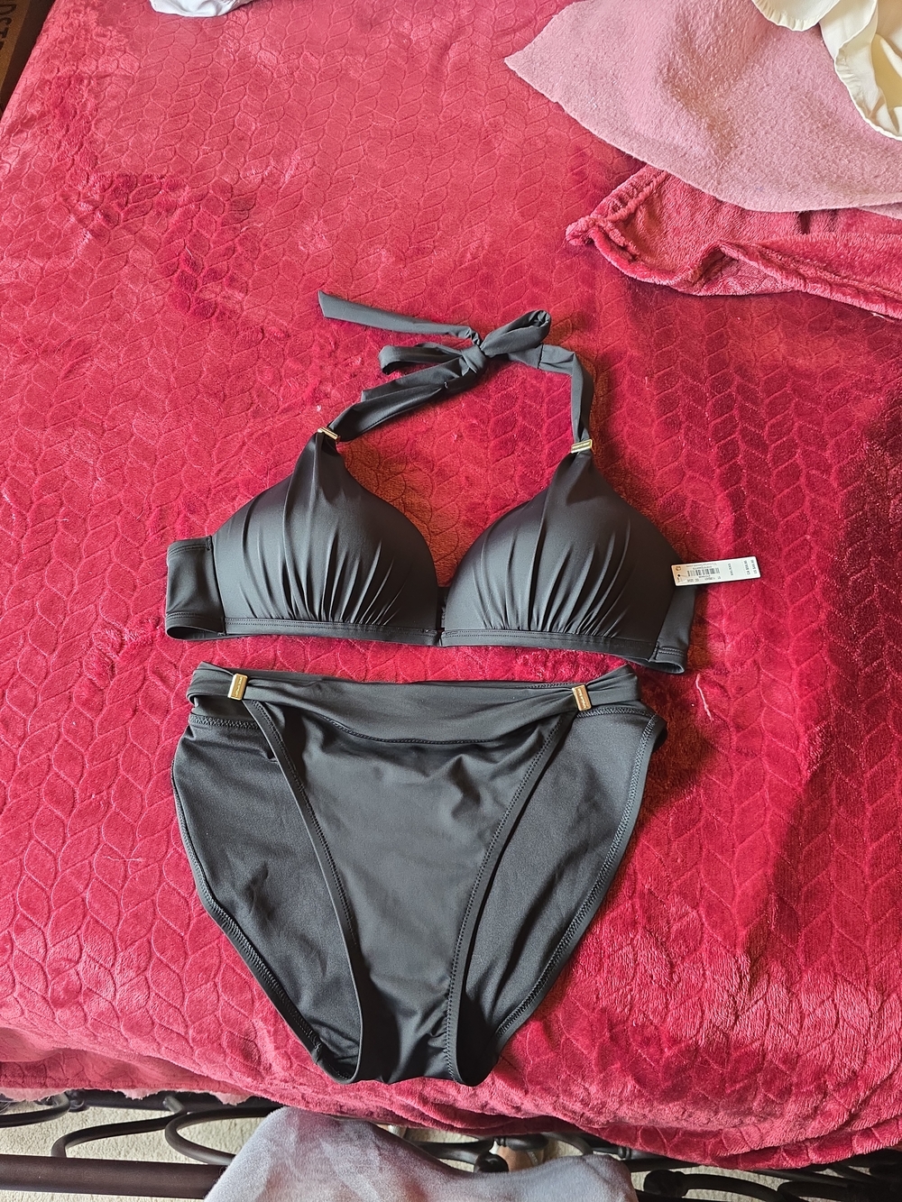 Victoria's Secret Black Halter Bikini Set with Gold Accents